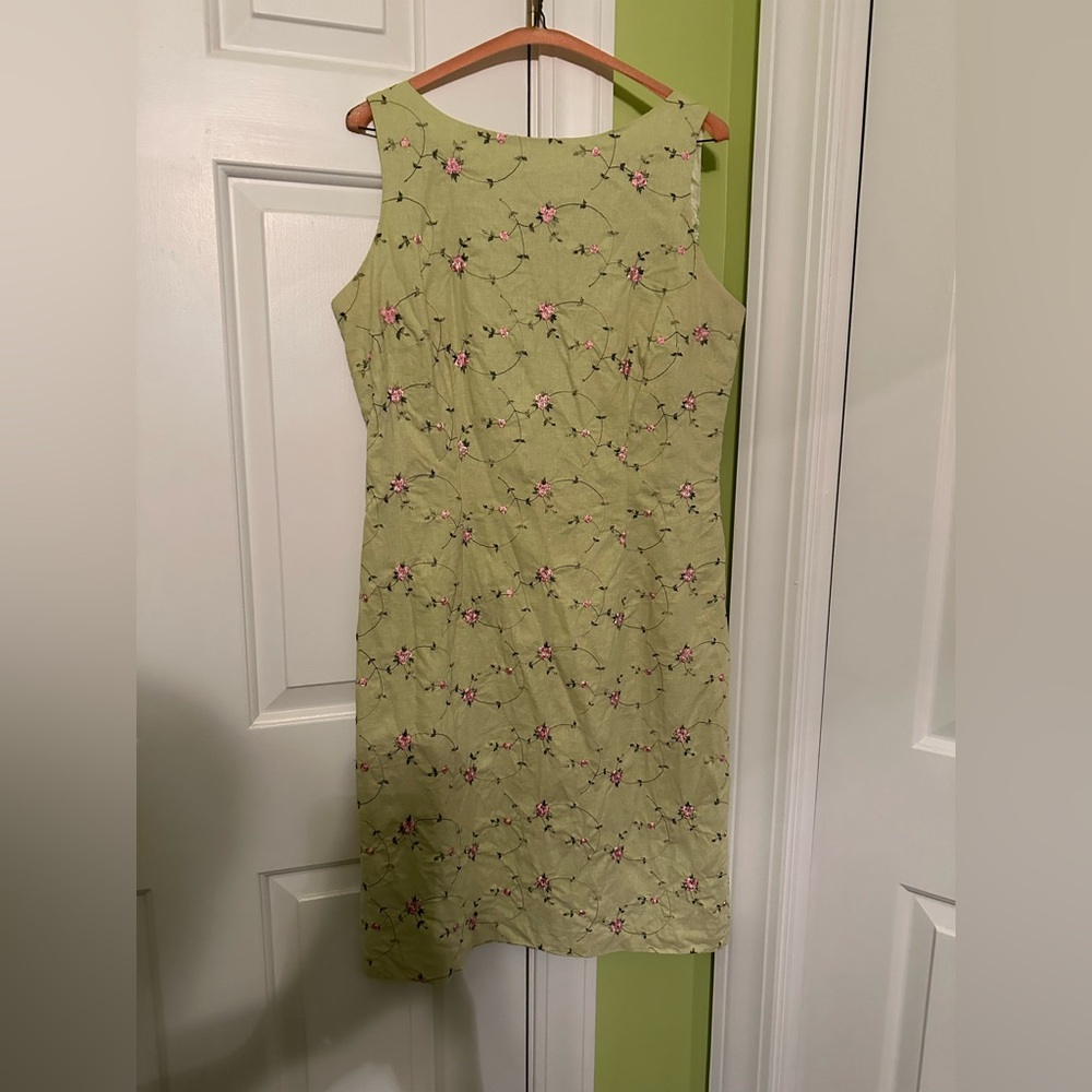 VTG 90s Dressbarn Green Floral Linen Sheath Dress Size 12